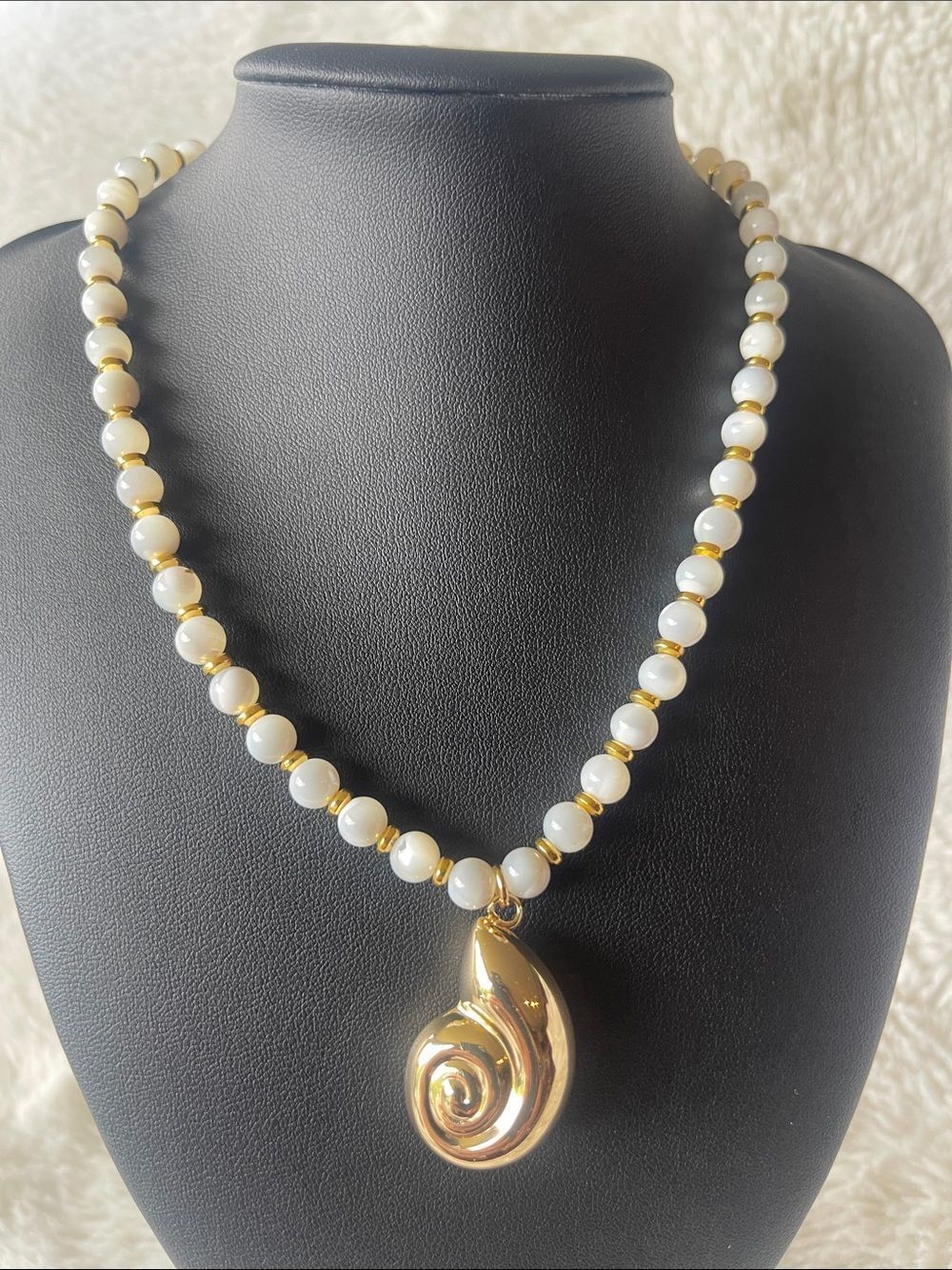 Mother of Pearl Gold Swirl Pendant Necklace - protection, healing & tranquility